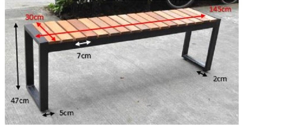 Wood Seat Steel Leg Bench Chair
