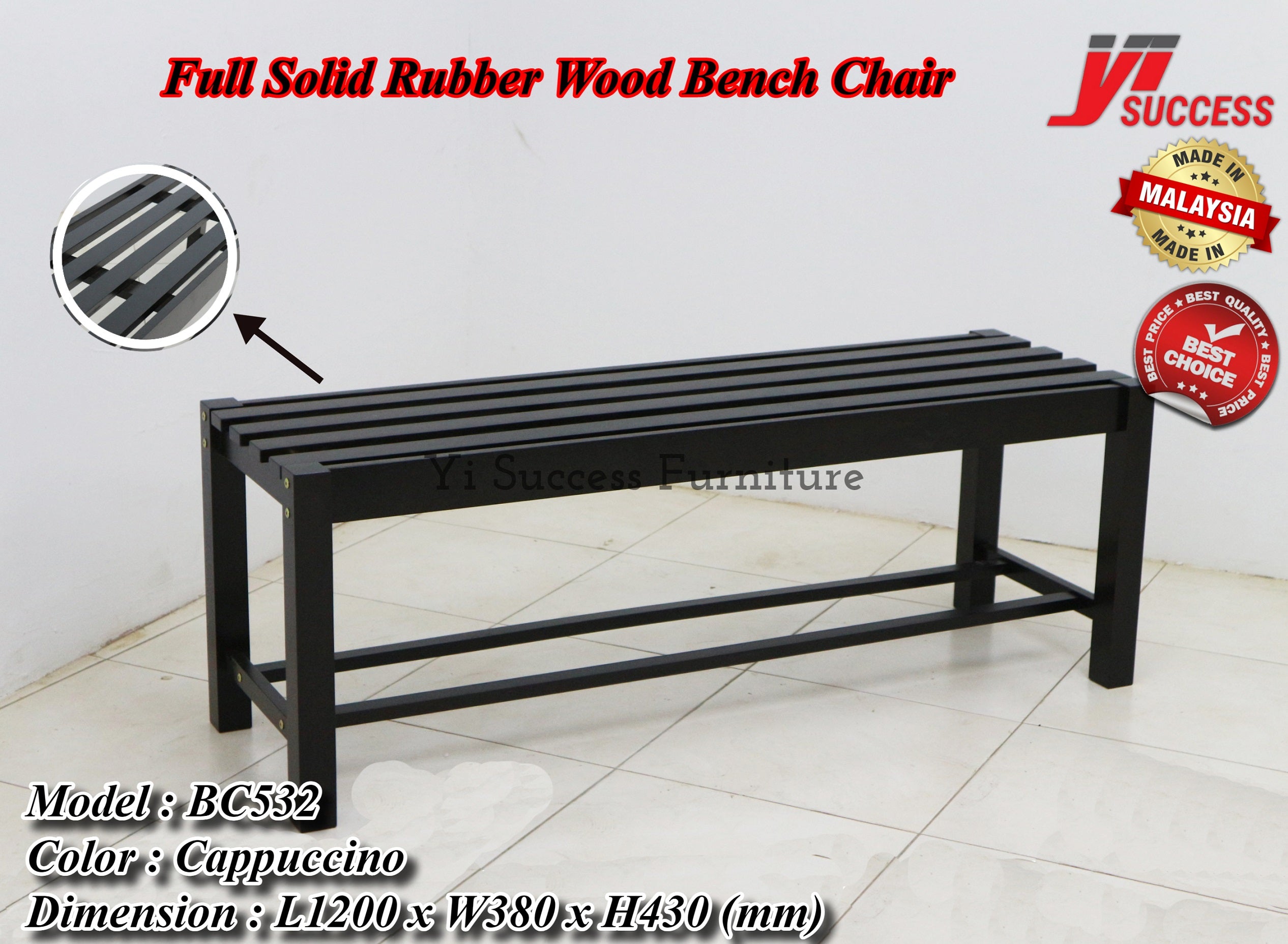 Solid Rubber Wood Bench Chair