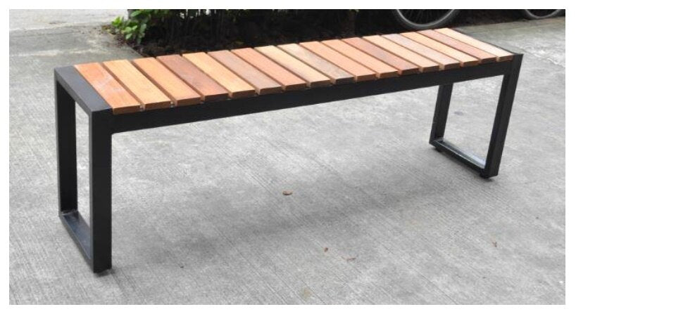 Wood Seat Steel Leg Bench Chair