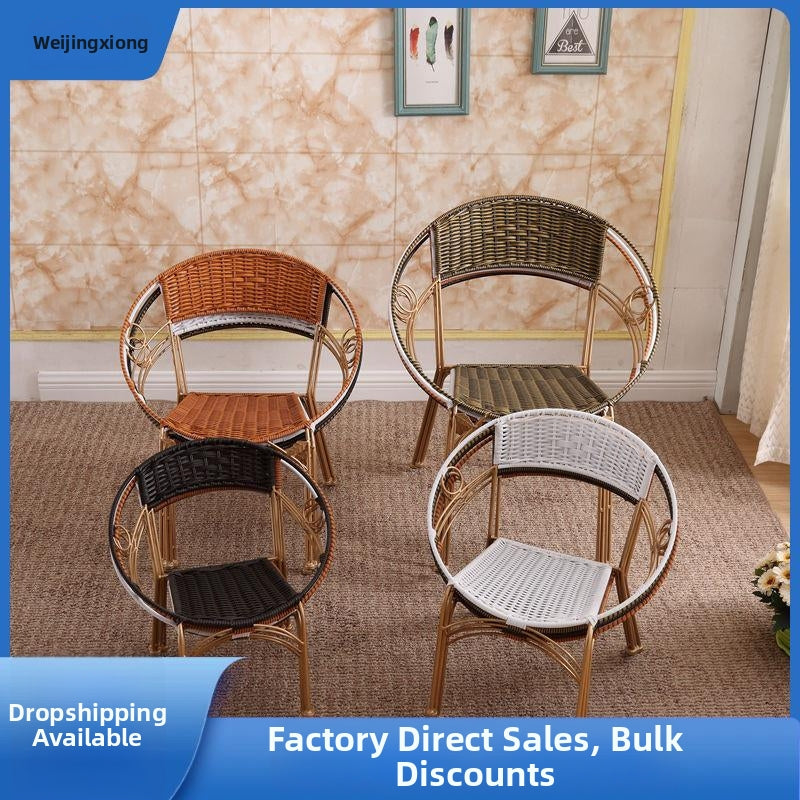 Indoor Outdoor Iron Wicker Stool Set