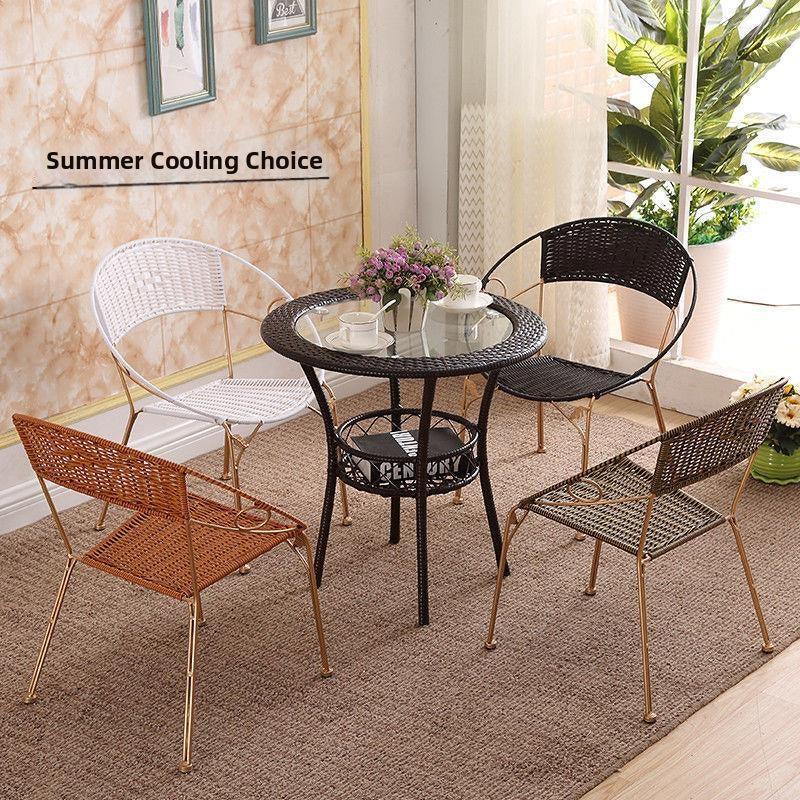 Indoor Outdoor Iron Wicker Stool Set